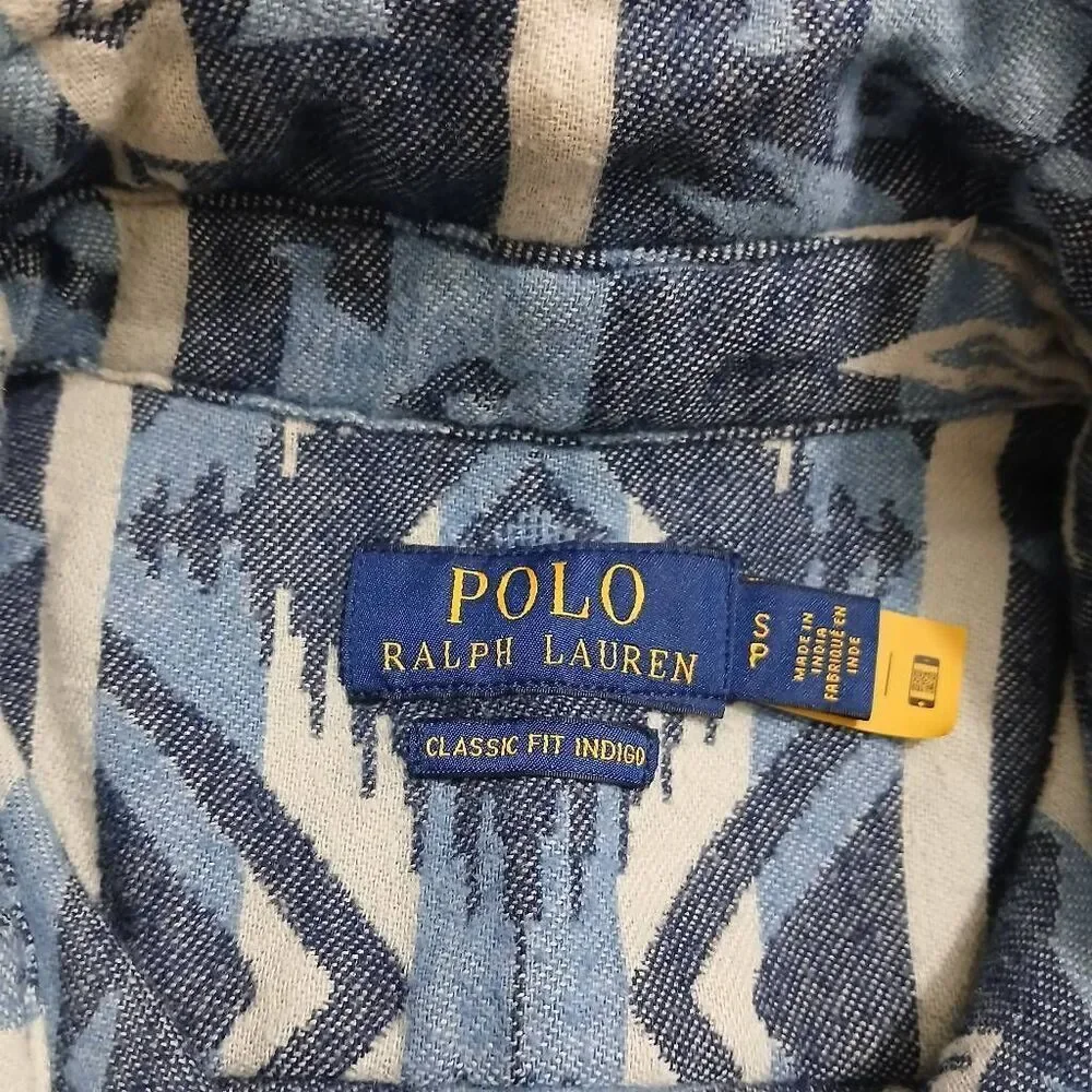 Polo ralph lauren mens small Aztec button down winter shirt western blue warm